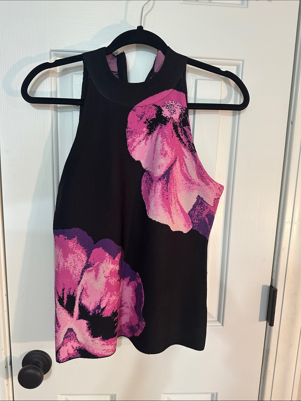 White House Black Market Black Tank with Pink Floral Print